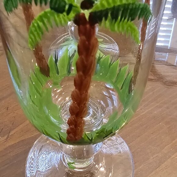 4 Hand Painted Drinking Glass Glasses Tropical Palm Trees Goblet Glass - Picture 5 of 7